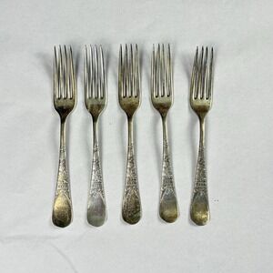 Antique Lorne Silverplate Dinner Forks 5 Lot Merrick‎ Walsh & Phelps Floral 1878